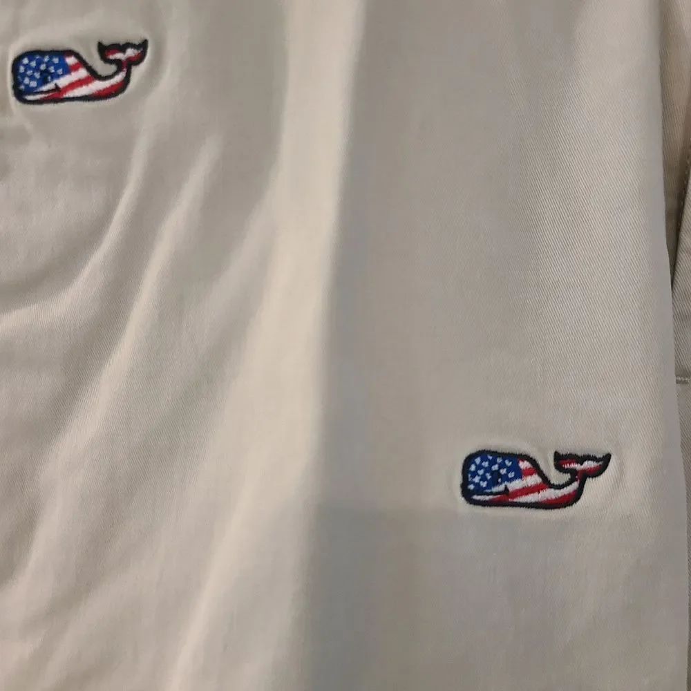 Vineyard Vines Khaki Flat Front Shorts with Whale Embroidery